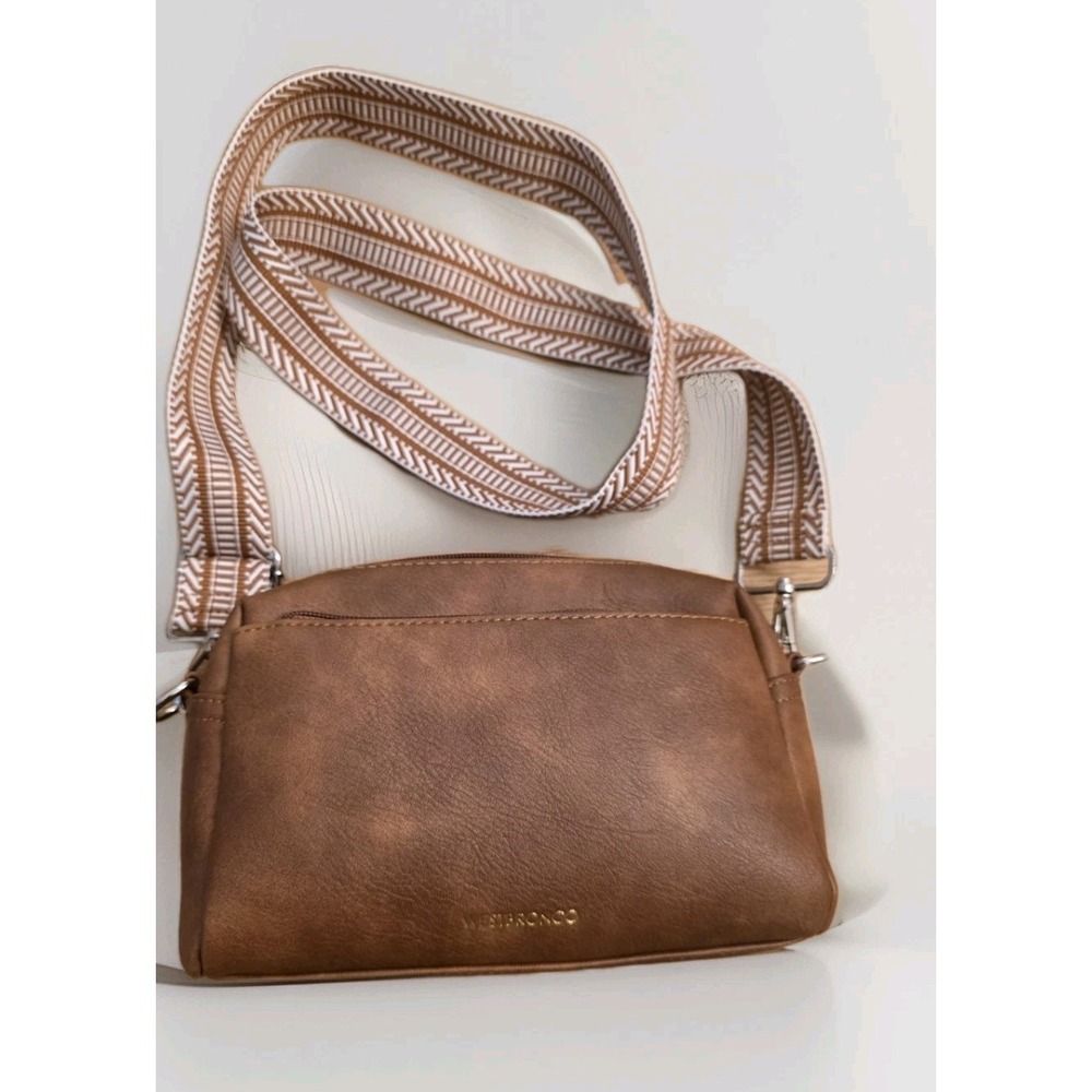 Brown Faux Leather Crossbody Bag Pattern Strap Westbronco Casual Everyday Purse